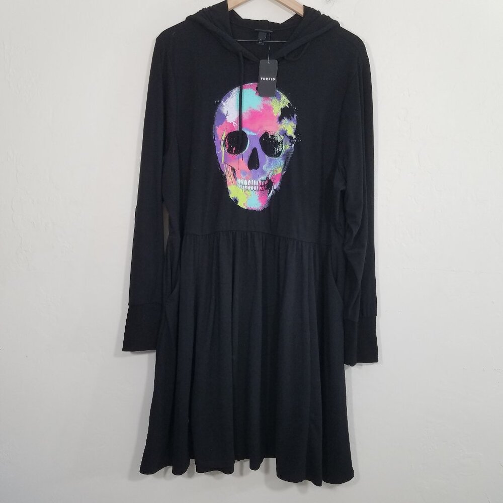 NWT Lorrid Skull Hodded Dress Long Sleeve‎ with Pockets StretchBlack Size 3